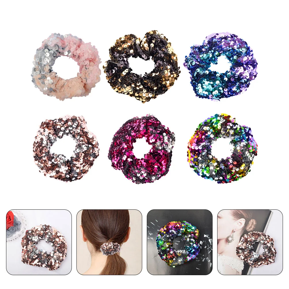 

6 Pcs Hair Tie Sequin Bands Scrunchies Headband Ponytail Holders Elastic Hairband