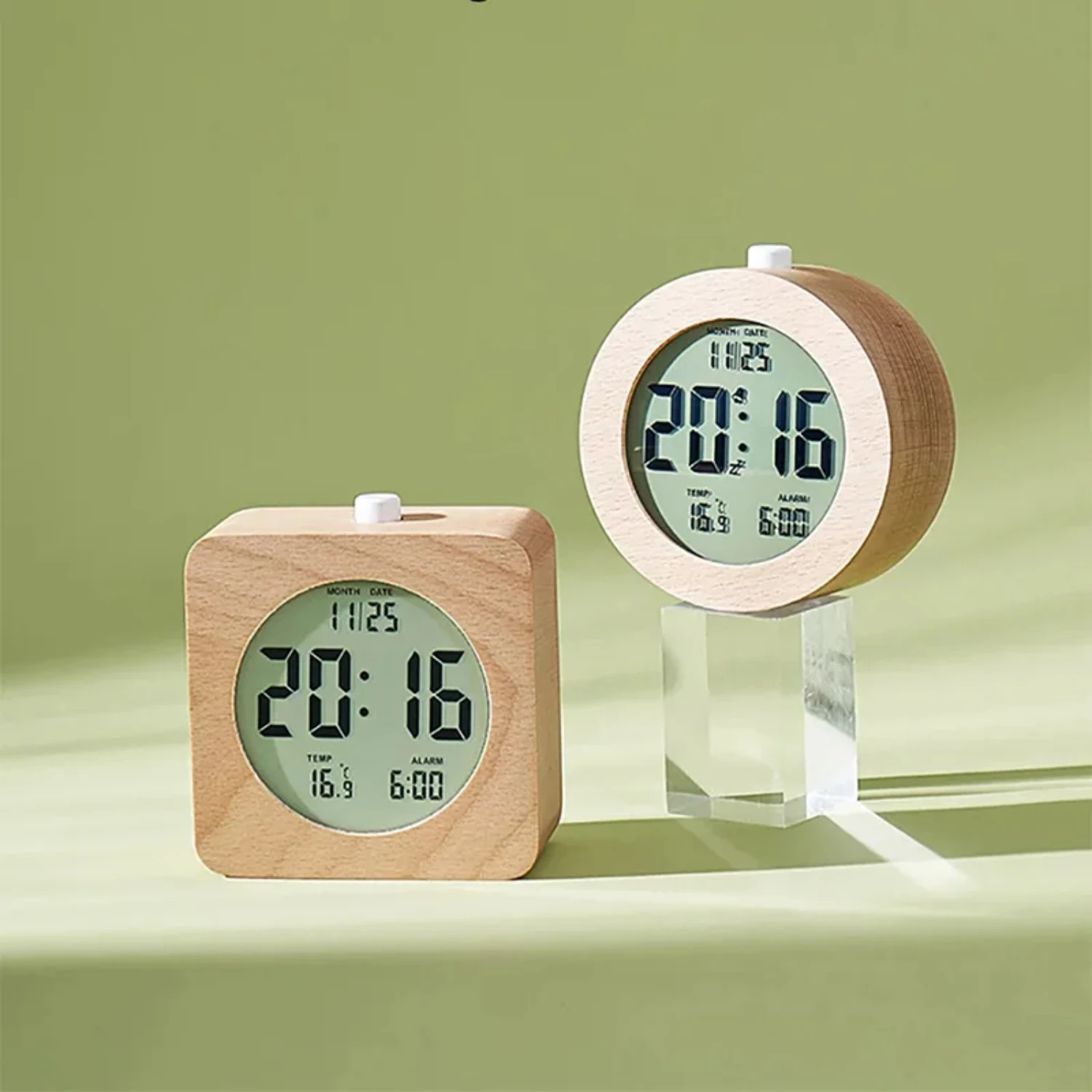 Wooden Alarm Clock Temperature Date Time Display Snooze  Multifunctional Electronic Clock Bedroom Table Clock with Backlight