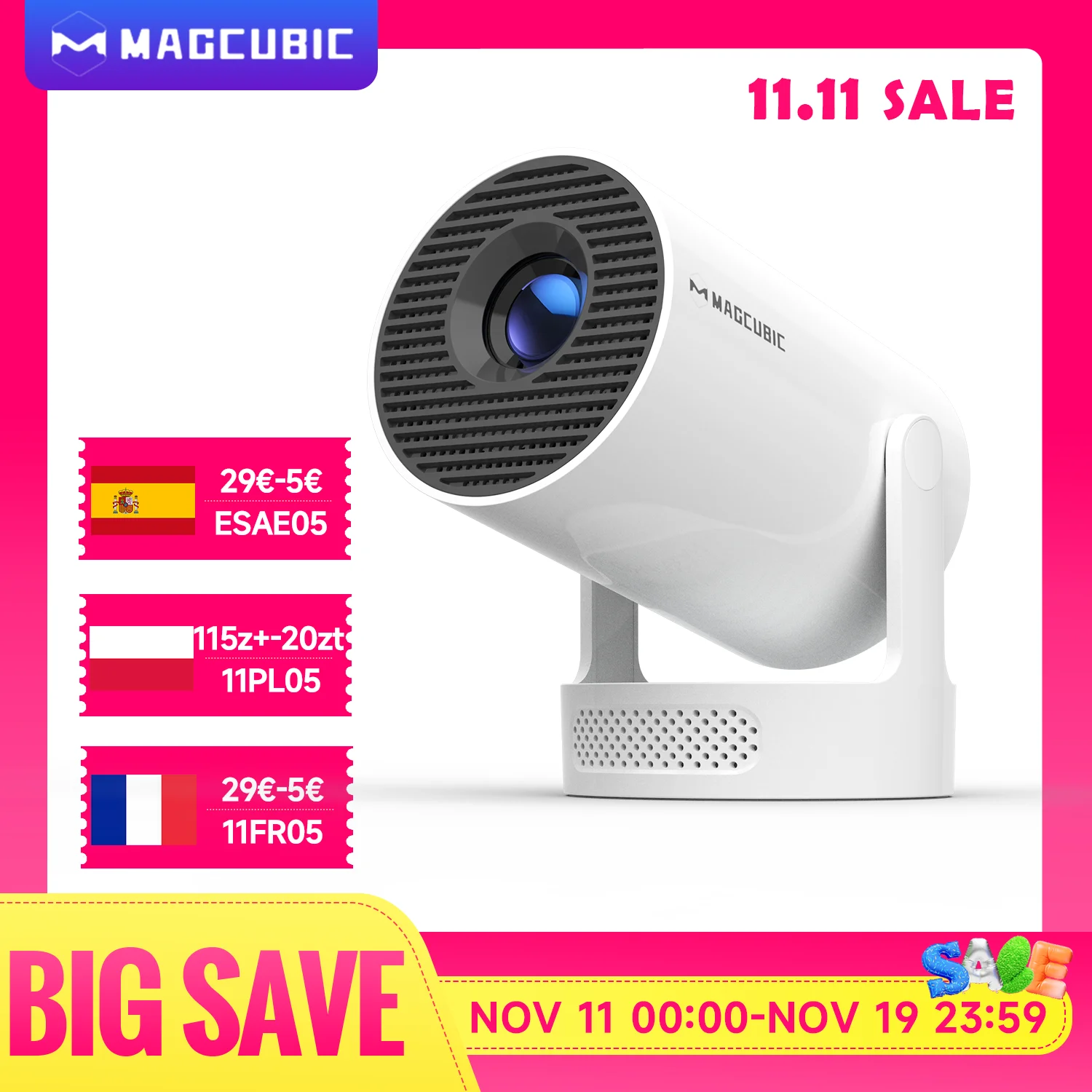 Magcubic HY300 Pro + 4K Android 11 projecteur Portable 8000 Lumens WiFi 6 BT5.4 cinéma extérieur 5W haut-parleur HiFi 720P HD pris en charge