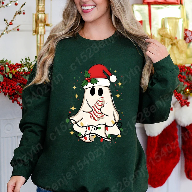 

Christmas Light Ghost Sweatshirts For Women Creative Personalized Autumn Winter Round Neck Hoodless Pullovers Ladies Casual Tops