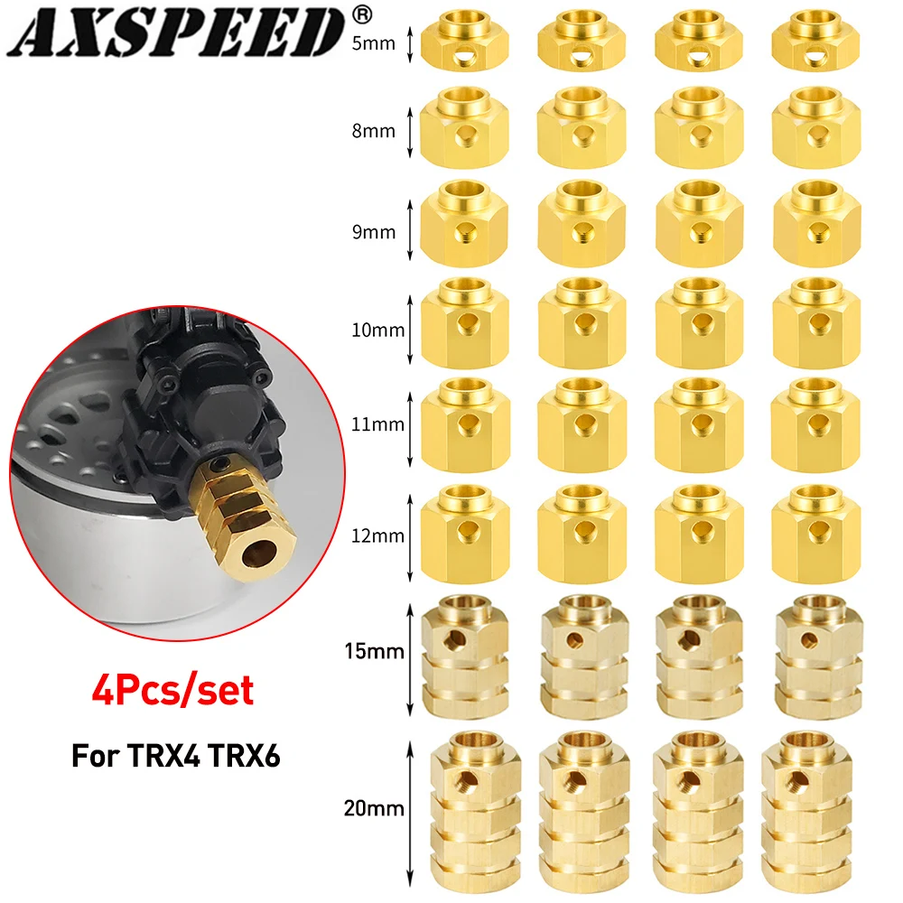 AXSPEED 4PCS Brass 12MM Wheel Hex Drive Adapter Extended 5/8/9/10/11/12/15/20mm for 1/10 RC Crawler Car TRX4 TRX6 Parts