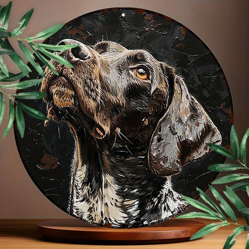 German Shorthaired Pointer Aluminum Art Sign Set, UV Resistant & Waterproof Impasto Style Dog Decor, Lightweight Metal - 8 Inch