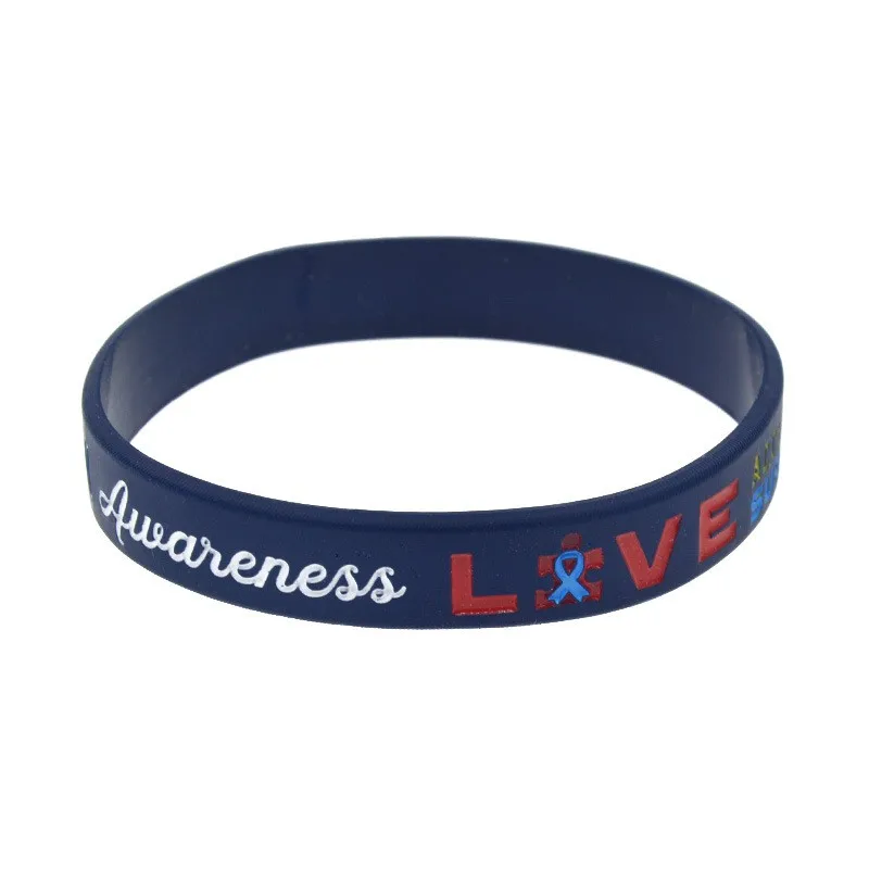 1 PC Autism Awareness Support Silicone Bracelet Inspirational Medical Rubber Wristband Deep Blue