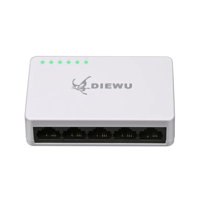 2 PCS DIEWU Não Gerenciado 100 Mbps Mini 5 Portas Switch de Rede 5v 500mA Fonte de Alimentação