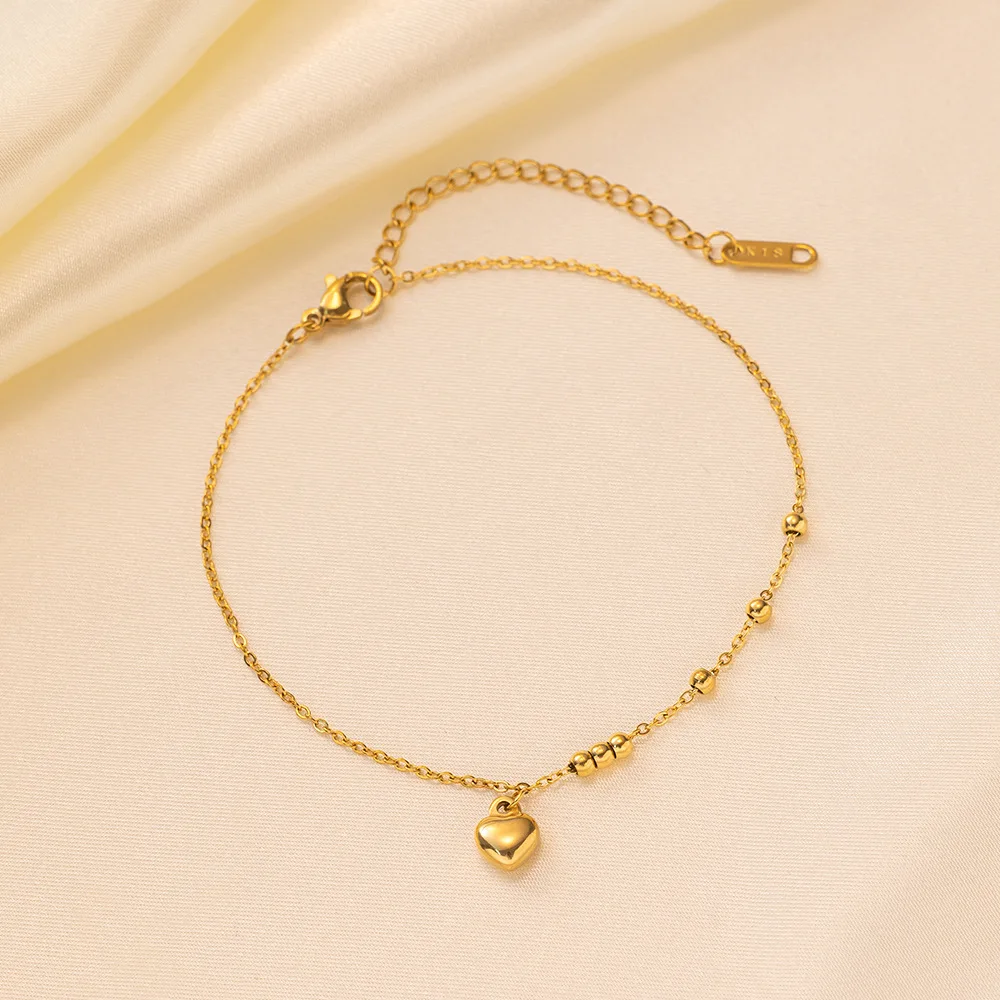 316L Stainless Steel Simplicity Mini Love Heart Shaped Bead Anklet Ladies Fashion Trend High Jewelry Beach Accessorie
