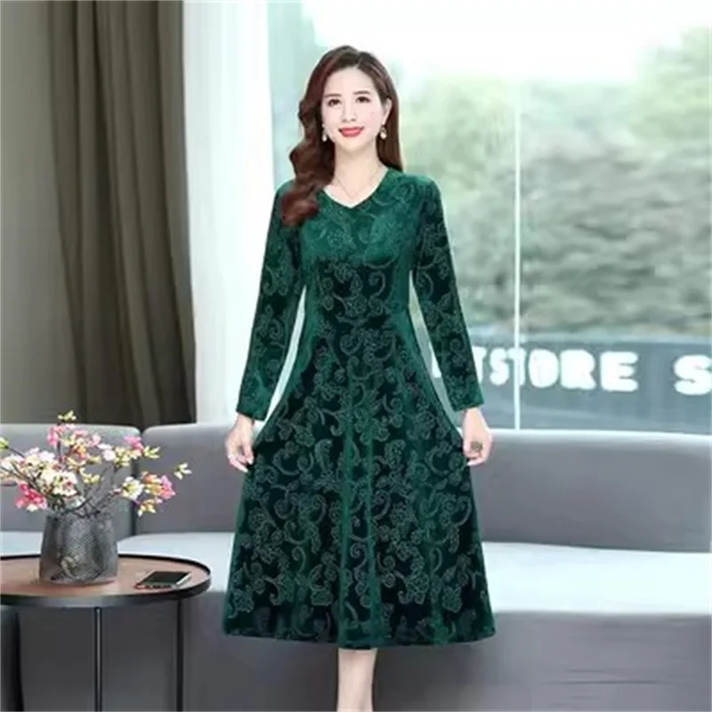 Vintage 3XL Thời Trang Midi Đầm Thu Đông 3D In Tay Dài Nữ Bodycon Đảng Đầm Vestido Xanh Váy 317