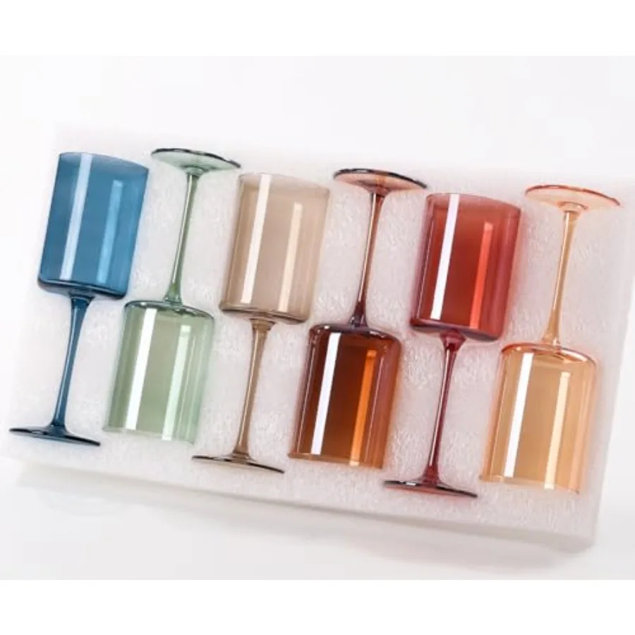 

Colored Square Wine Glasses Set of 6, 14oz Hand Blown Colorful Crystal Wine Glasses with Stem - Unique Muticolor Glasses Gifts