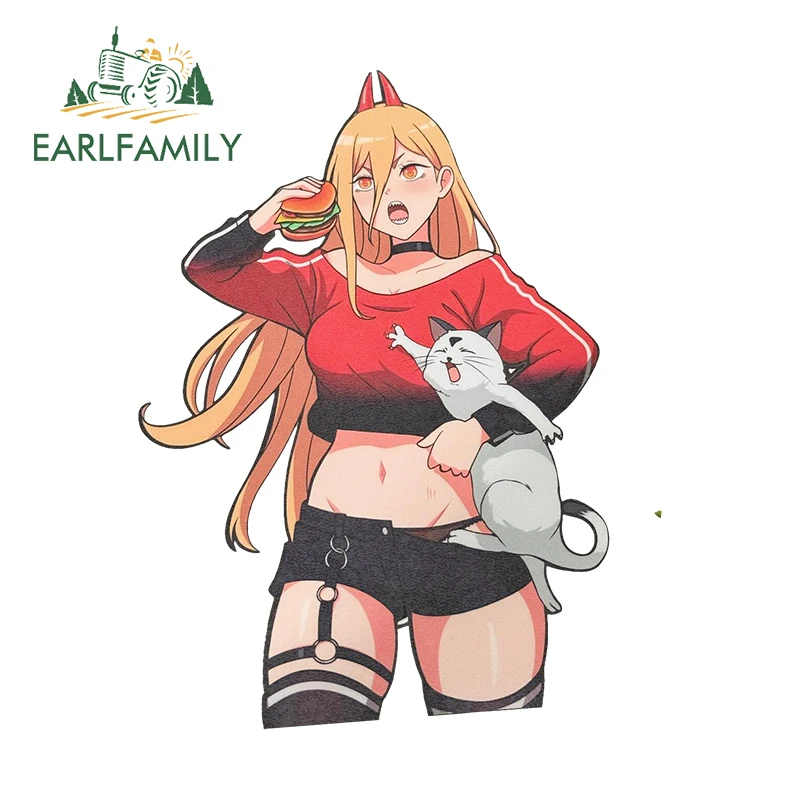 EARLFAMILY 13cm × 10.3cm Power Anime Car Stickers Creative Personal Rearview Mirror Decals Amusing Vinyl Occlusion Scratch