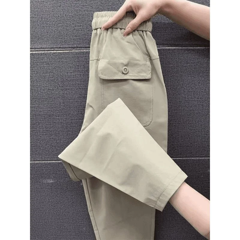 Women Large Size 4XL Pantalons Summer Female Eight Point Casual Haren Pants Ladies Fashion High Waist Quick Drying Carrot Trouse