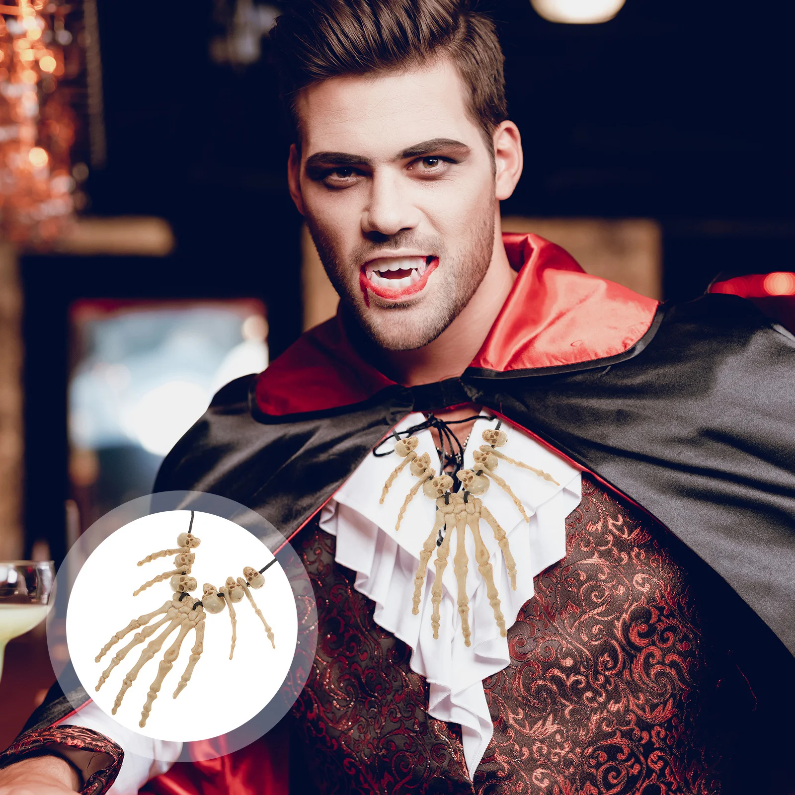 

Comfortable Wear Skull and Hand Bone Necklace Stylish Halloween Party Costume Jewelry Halloween Skull Necklace