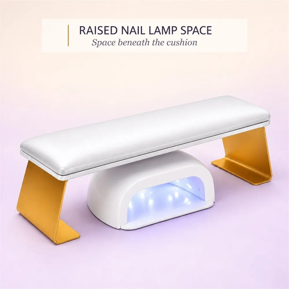 Nail Art Hand Rest Cushion Golden Metal Stand Soft PU Leather Armrest Manicure Salon Home DIY Comfortable Wrist Support Pillow