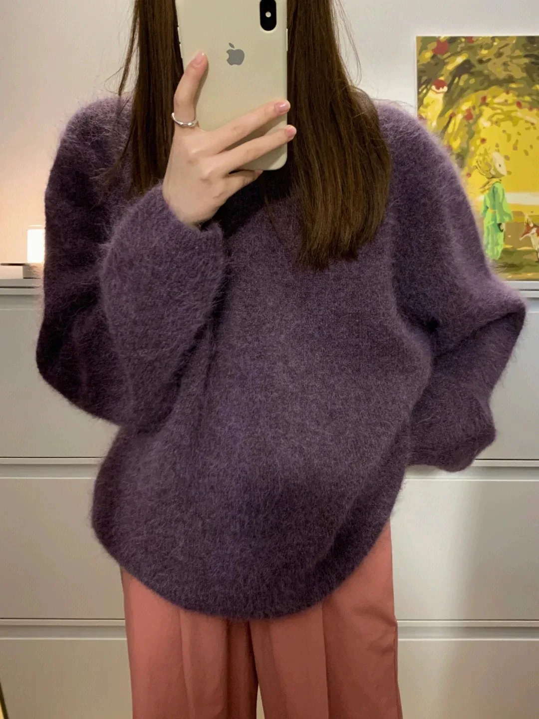 Vintage Purple Autumn Winter Knitting Loose Pullovers Tops New Lazy Oversize Women O Neck Thick Warm Soft Mohair Female Sweaters