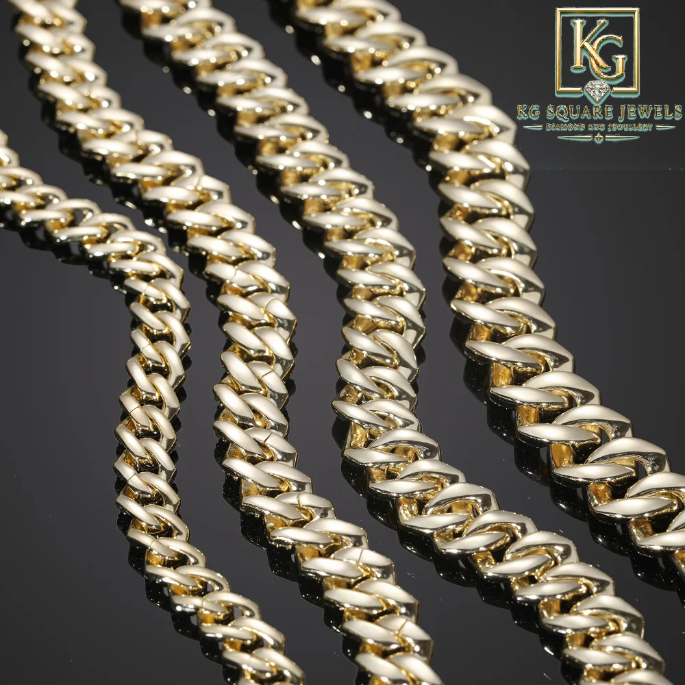 Chain .Cuban Link Moissanite Necklace Solid 925 Silver Gold Plated White Prong Set Round Brilliant Chain