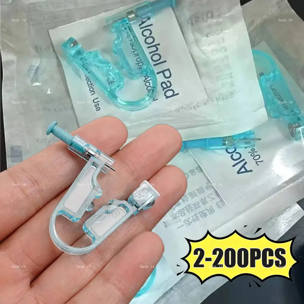 2-200Pcs Ear Piercing Gun Kit Disposable Disinfect Safety Earring Piercer Machine Studs Nose CLip Body Jewelry Piercing Tools