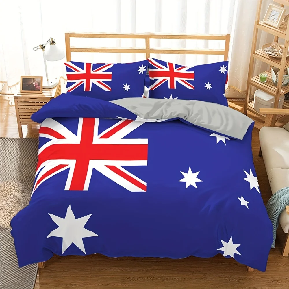 Australia National Flag Printed Duvet Cover Set  All Season Soft Breathable Microfiber Bedding Set For Bedroom Dorm Room