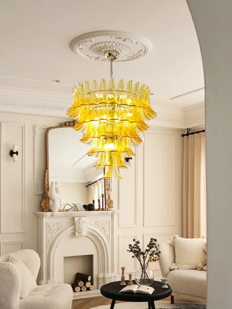 2026 Spring Leaves Glass Tree Gold Chrome Black LED Chandelier Suspension Luminaire Lampen Hanging Light For Living Dinning Room