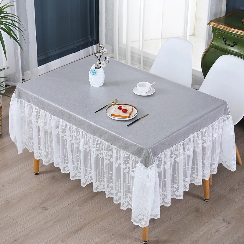 Waterproof TPU Coated Lace Trim TableCloth Dustproof Coffee Table Cover Multi-use Dining Table Cloth Household Deco Table Linen