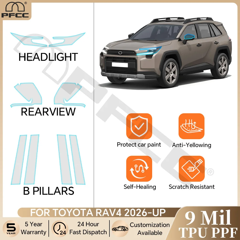 

Headlight Rearview B Pillars Film For Toyota RAV4 2026 2027 TPU Protection Film Pre-cut PPF Anti-scratch Clear Bra Resistant Kit