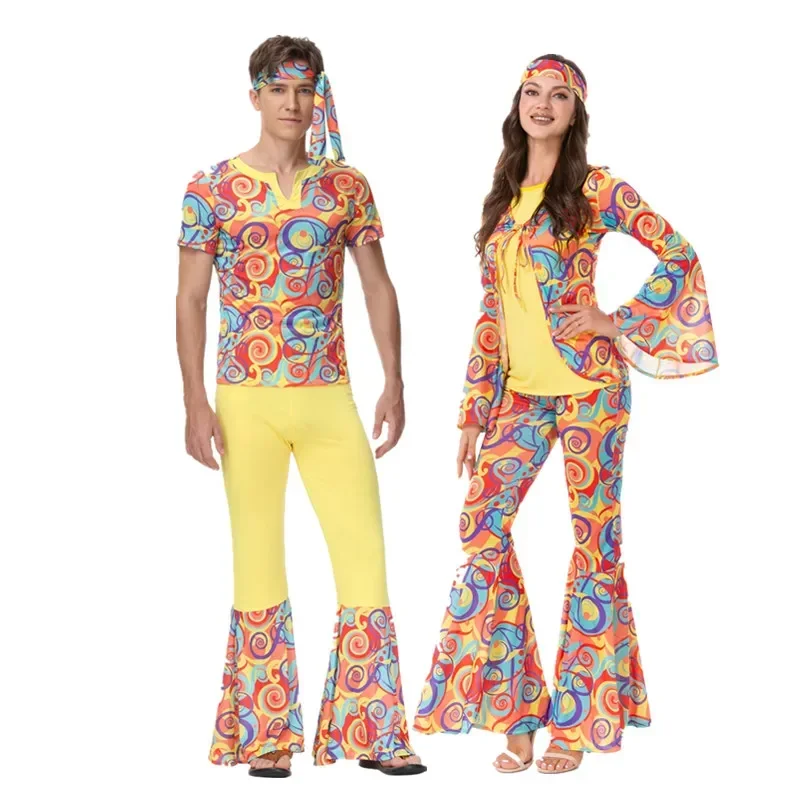 

Couple Halloween Costumes Party Hippie Vintage 60s 70s Peace Lover Clothing Suit Rock Disco Women Hippies Cosplay Costume