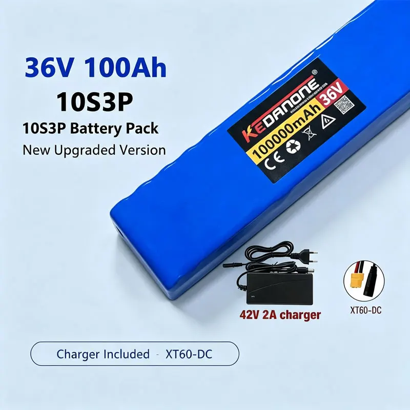 Pacco batteria al litio ricaricabile da 100Ah 36V 18650 10S3P 1000W per monopattino elettrico modificato da 36V con BMS, SYP XT60+DC