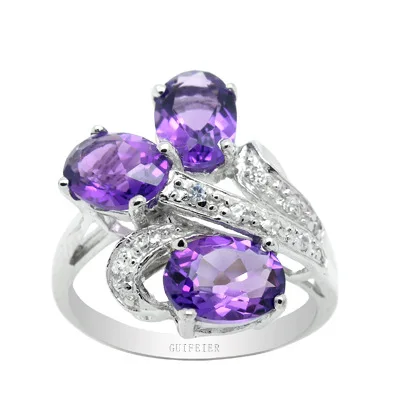 

CoLife Jewelry Sterling Silver Amethyst Ring for Party 5mm*7mm Natural Amethyst Silver Ring 925 Silver Crystal Jewelry