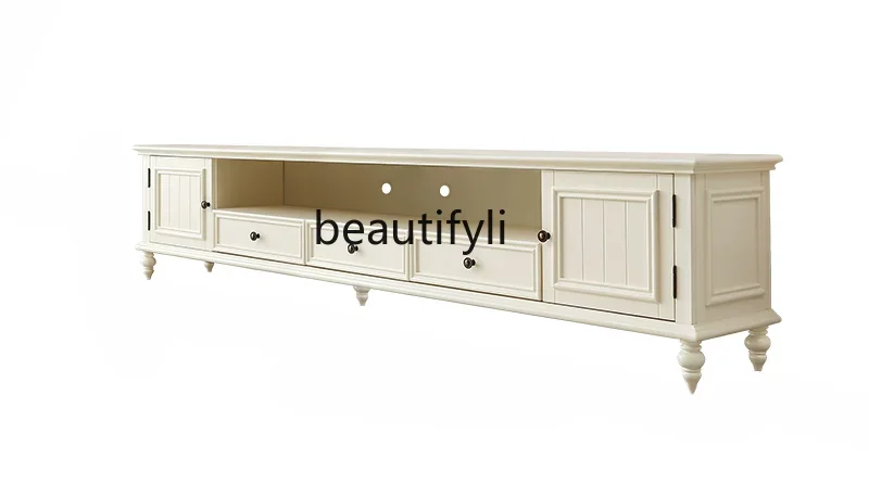 

Cream Style American Style Solid Wood TV Cabinet White Modern Simple Small Apartment Floor Cabinet Living Room Home