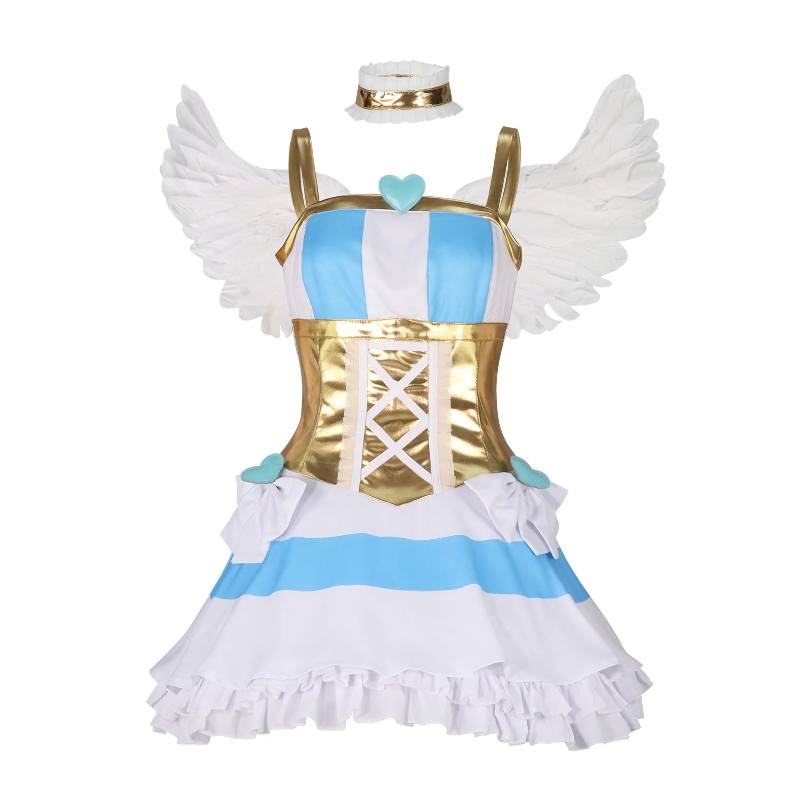 Women's Panty & Stocking with Garterbelt Stocking Cosplay Costume Angel Battle Dress with Wings Full Set for Halloween Carnival
