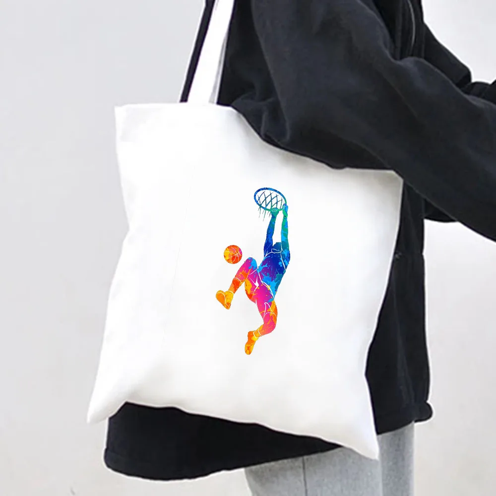 Esportes basquete bola tribunal rebofos basquete jogadores de basquete mulheres lona ombro tote sacos algodão compras praia bolsas