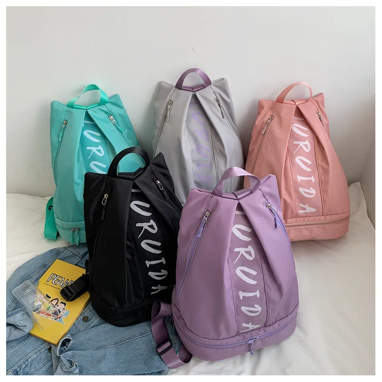 Light nylon ladies shoulder travel bag dry and wet separate separate shoes warehouse ladies sports backpack
