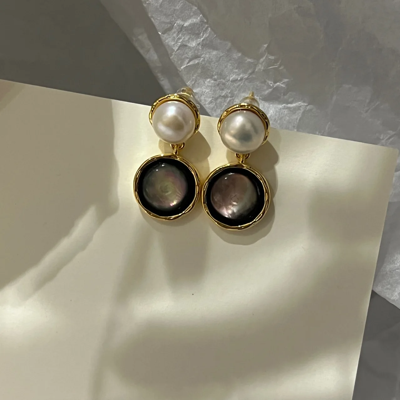 Brass Geo Pearl  Natural Stone Earrings Punk Party Gown Brincos Runway rare Boucle d'oreille Korean Japan Style Fashion