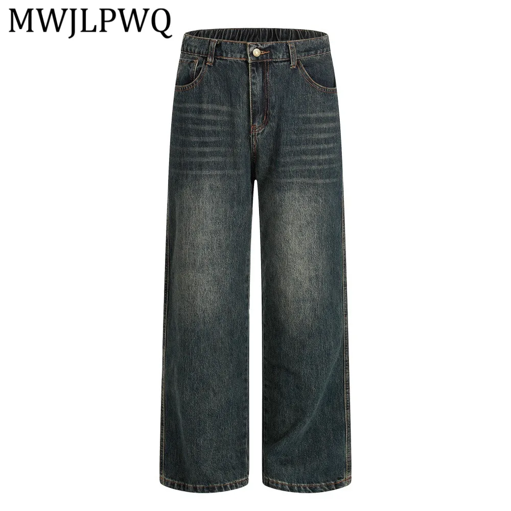 

MWJLPWQ American Retro Washed Denim Pants Men's Punk Street Fashion Basic Simple Jeans Loose Casual Straight Trousers 13410