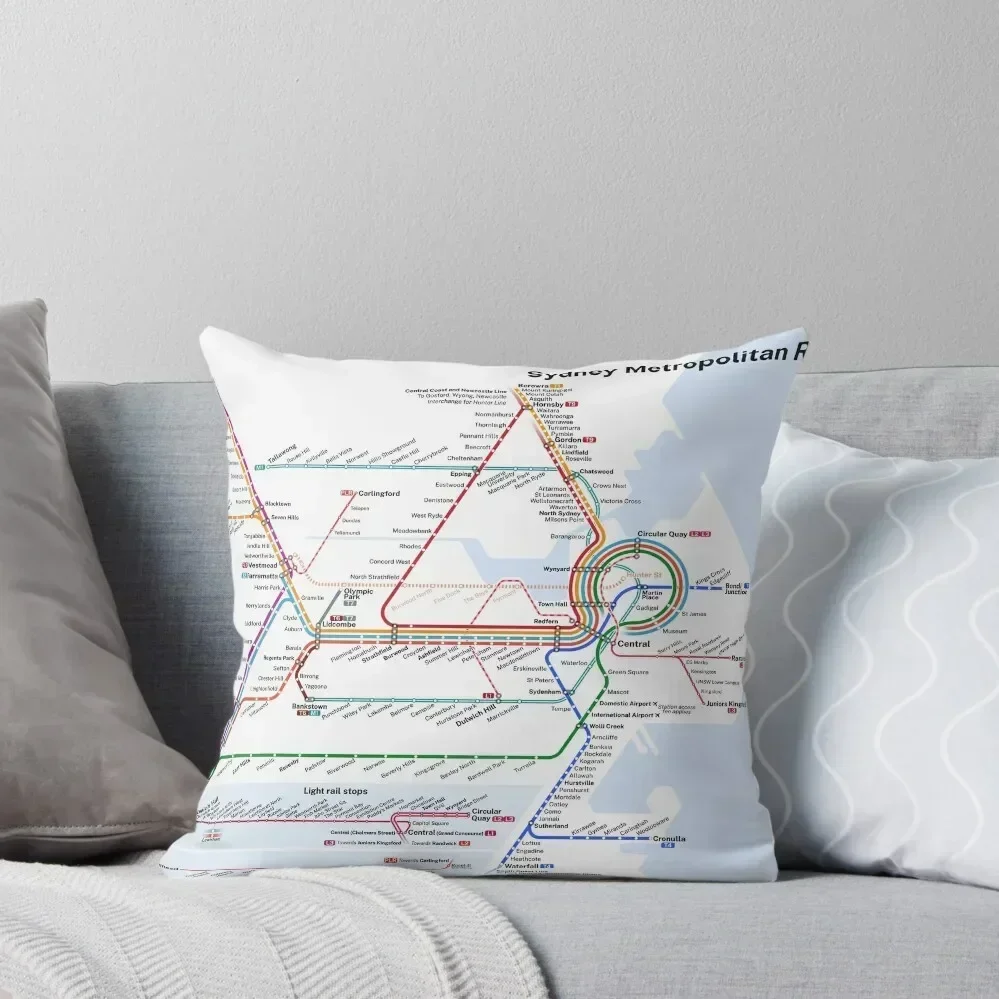 

Sydney Trains and Metro Map - 2025 (Light theme) Throw Pillow Covers For Sofas Decorative Cover For Living Room pillow
