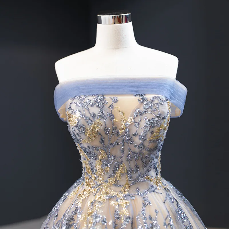 2025 New High Quality Luxury Women's Wedding Dress Pong Dress Host Dinner Dress One Shoulder Style Queen Wedding