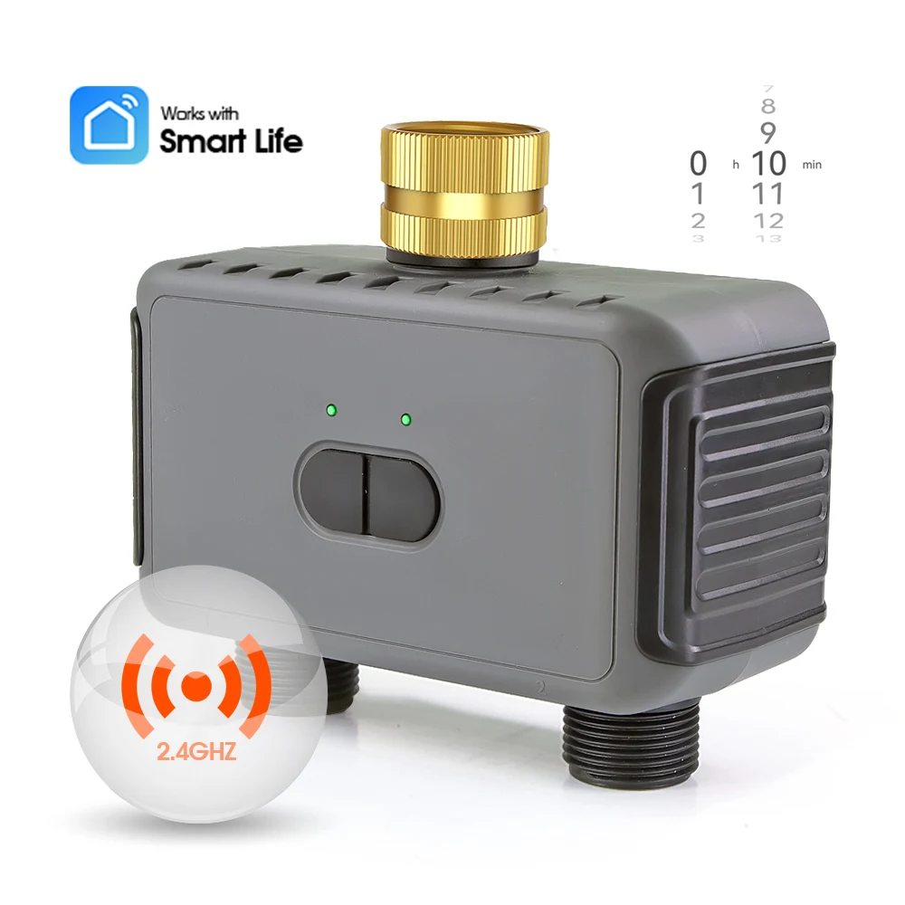 

New 2-Way Smart WiFi Watering Timer Tuya 2 Outlet Remote Control Irrigation Controller for Home Garden Automatic Watering Plant
