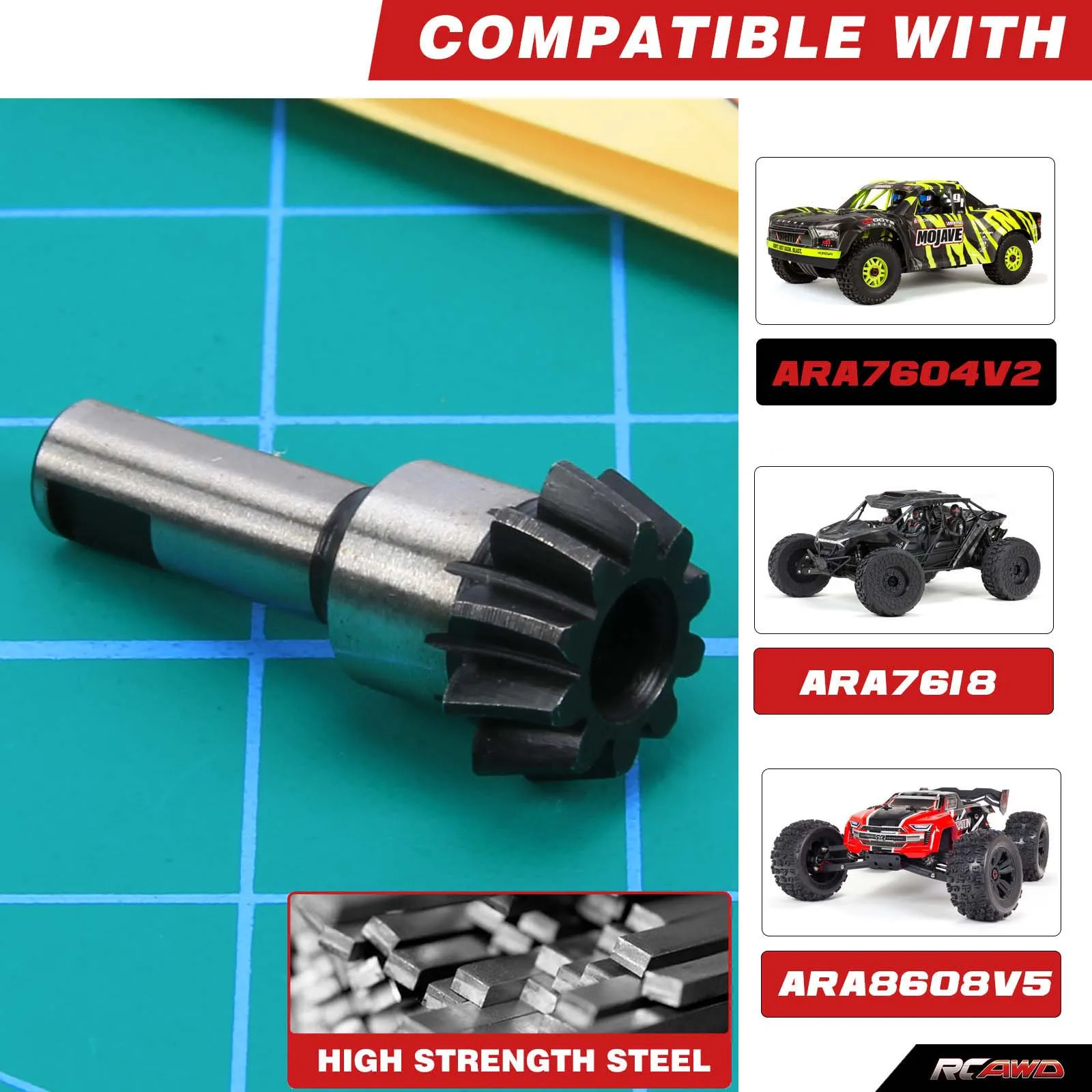 RCAWD 10T Main Input Gear for Arrma 6s 1/7 FIRETEAM MOJAVE 1/8 NOTORIOUS KRATON 6s RTR ARA311054 Steel Input Gear Upgrade Parts