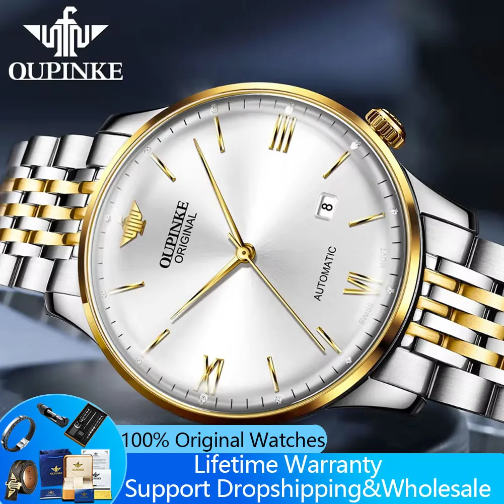OUPINKE 3269 Swiss Movement Automatic Mechanical Watches for Man High-end Luxury Original Ultra Thin 7.3 mm Men's Business Watch