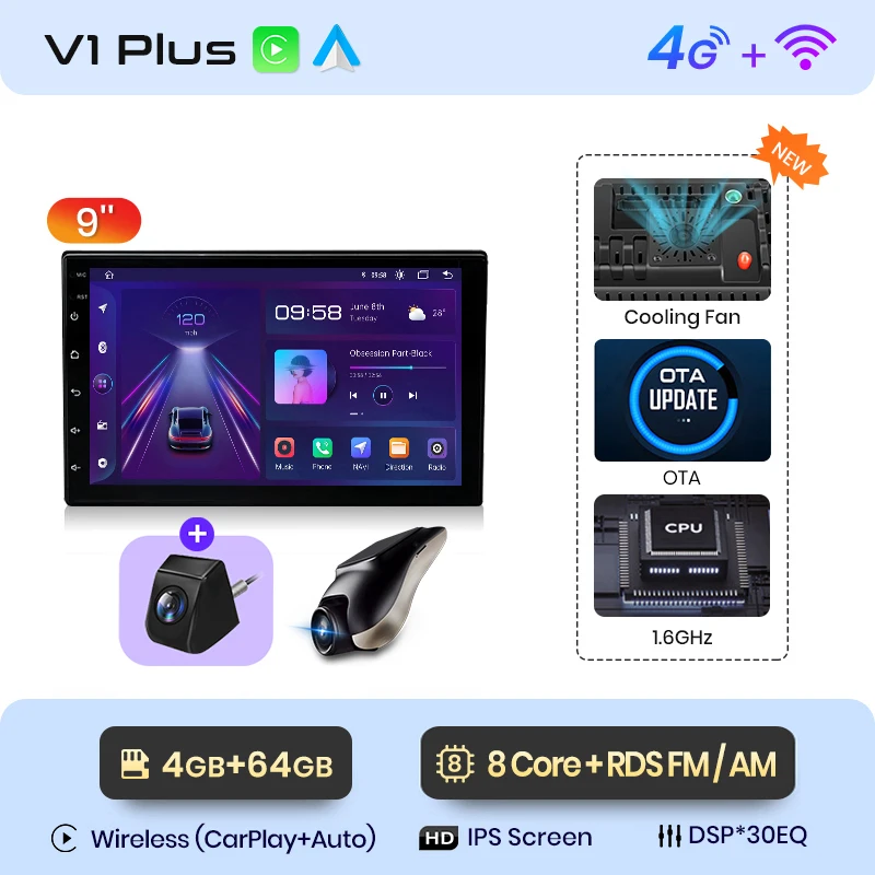 Junsun Qualcomm 8-Core 360 graden camera universele stereo 7" 9" 10" autoradio draadloze CarPlay Android Auto IPS touchscreen multimediaspeler slimme intelligente systemen 2 Din head unit autoradio
