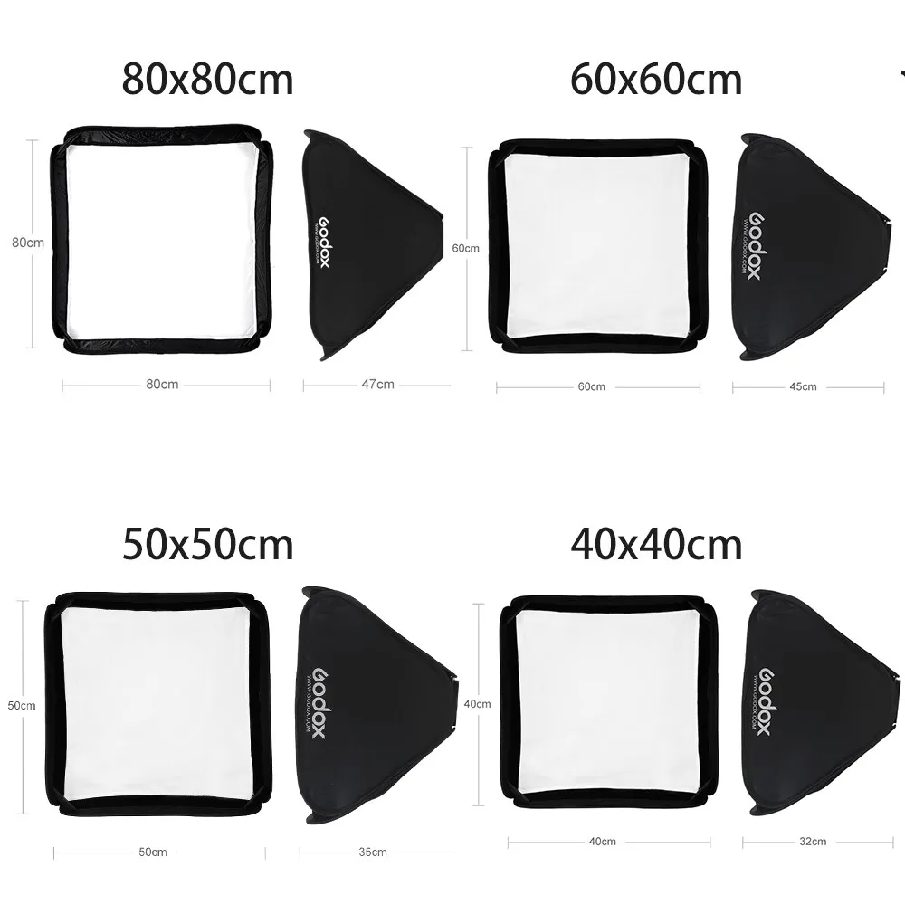 Godox 40x40cm 50x50cm 60x60cm 80x80cm Foldable SoftBox Speedlite Flash Softbox For S-type Bracket Fit Bowens Elinchrom Mount