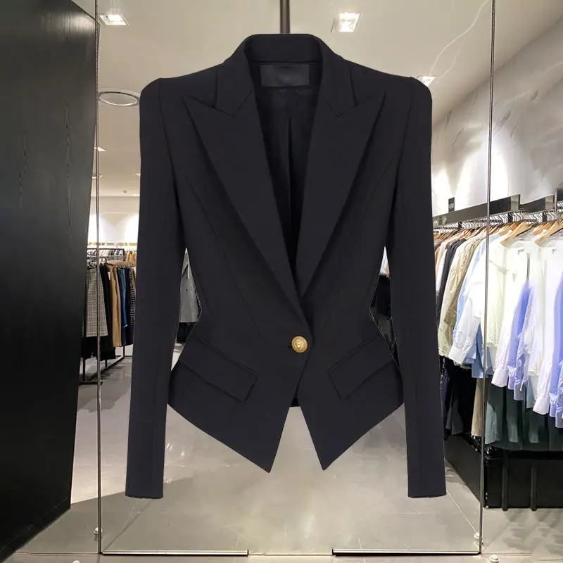 Veste de costume couvertes à un bouton lion pour femmes, blazers, vestes, mode, haute qualité, 2024