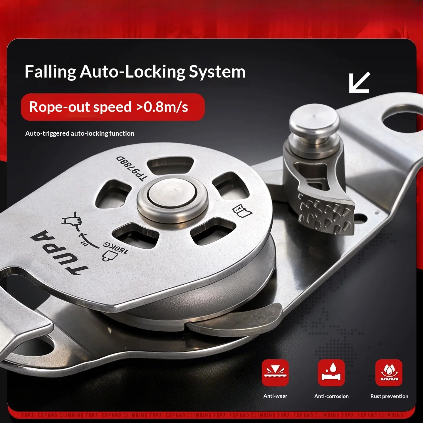 Tupa Stainless Steel Lifting Pulley Ascending Descending Labor-saving Pulley Block Manual Self-Locking Hoist Device