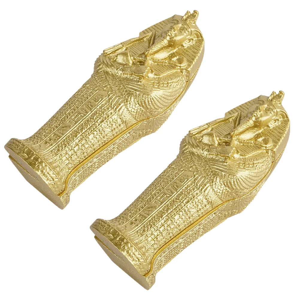 2Pcs Mummy Coffin Resin Craft Halloween Theme Realistic Modeling Unique Desktop Adornment Home Decor Shape Ornament