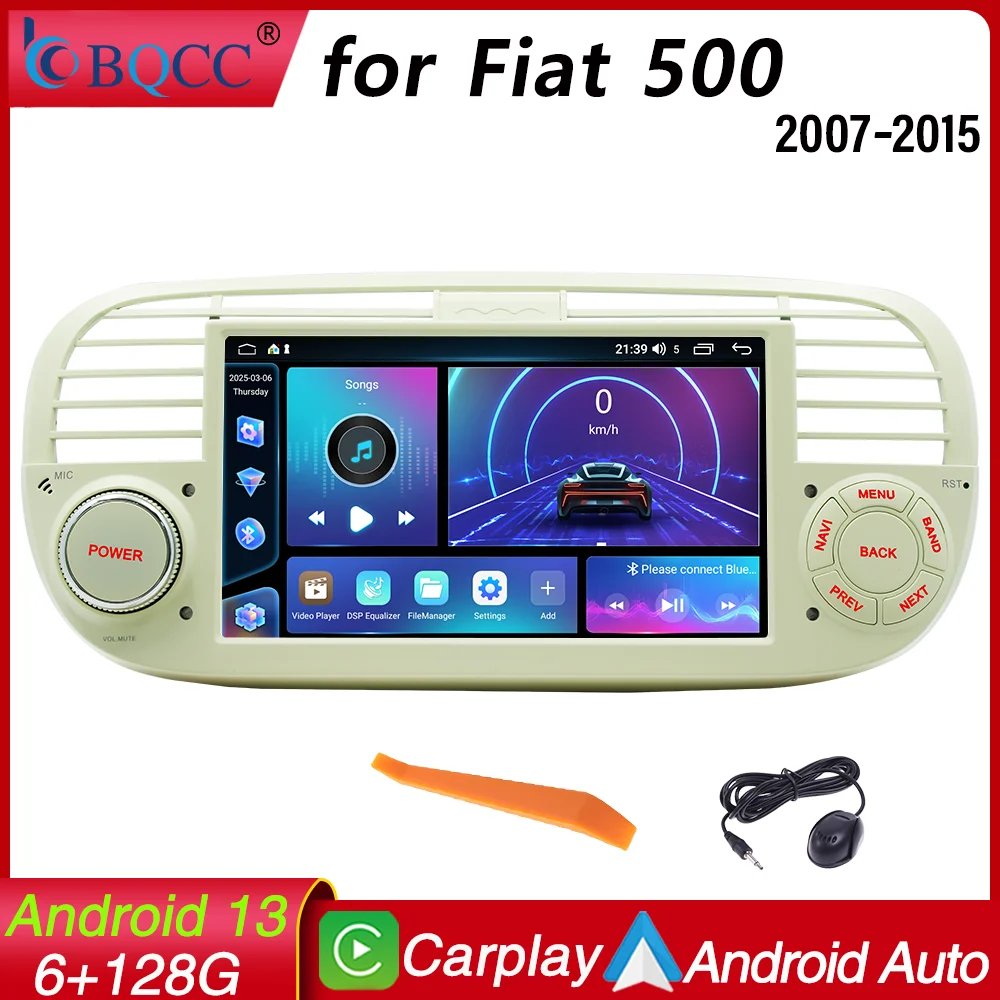 BQCC For Fiat 500 2007-2015 7'' Android Car Player Wireless Carplay Android Auto Mirrorlink GPS WIFI RDS  BT FM AUX Car Radio