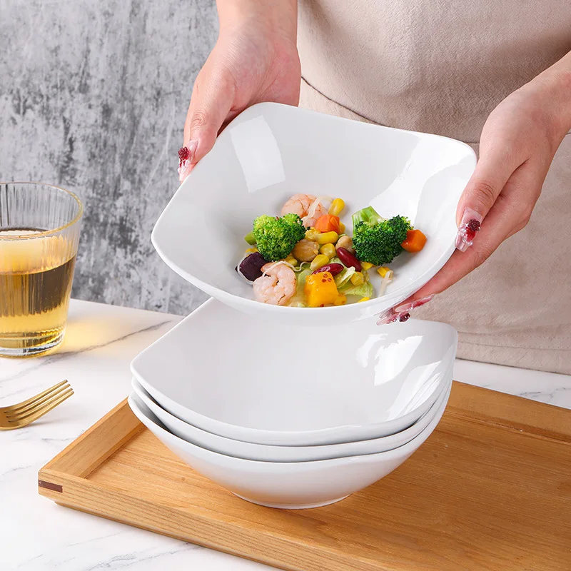 1/2/4 Pack Nordic Ins Ceramic Serving Dish, 8 Inch Four-Corner Footed Bowl, Minimalist Plate for Cold Dishes Soup Salad