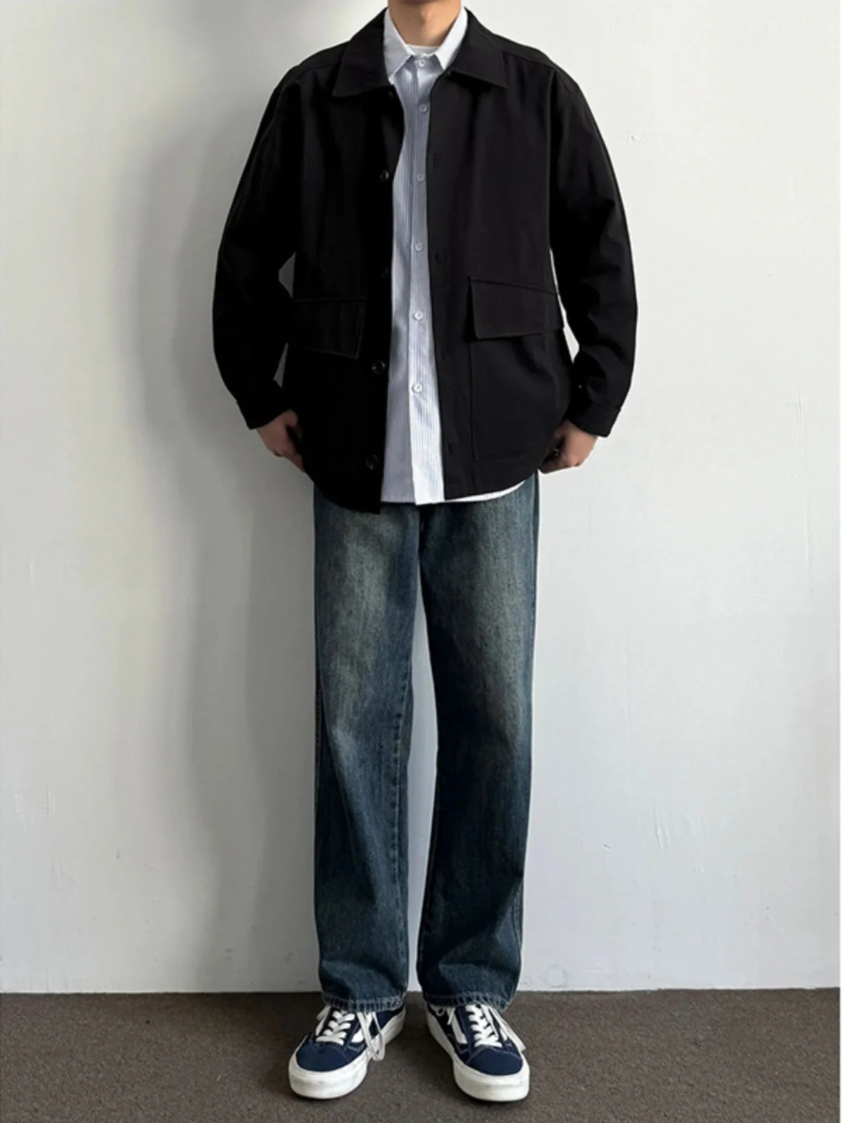 

Мужские джинсы в стиле ретро American High Street, синие, утягивающие, молодежные, модные, брендовые, длинные брюки из смесового хлопка