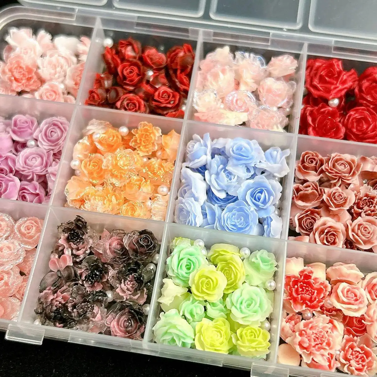 1Box Sweet 3D Green Leaf Simulated Pearl Nail Charms Colorful Resin Soft Rose Nail Art Decoration Accessories for Manicure DIY