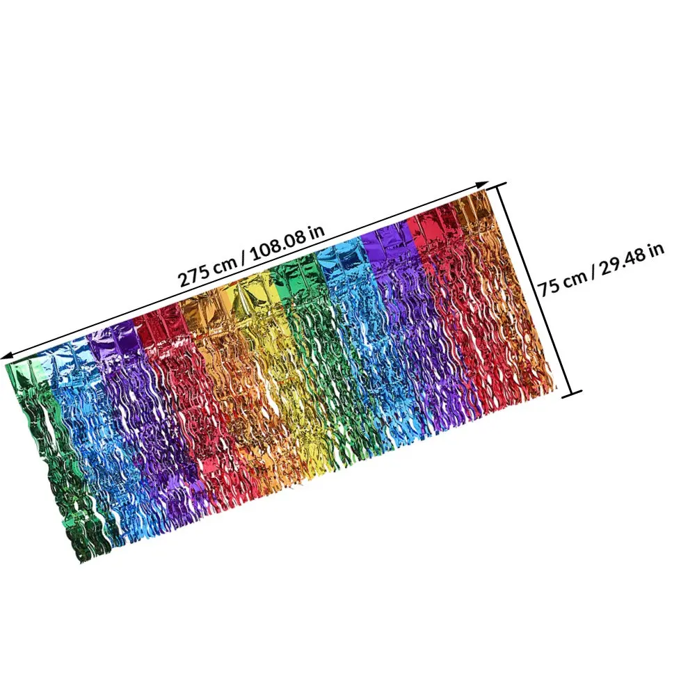 Rainbow Fringe Table Skirt Wavy Scimitar Shape Vibrant Tinsel Curtain for Birthday Party Wedding Shower Carnival Festival