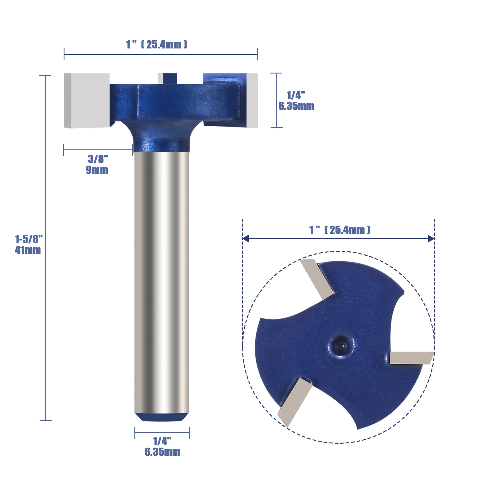 1PC 1/4‘’ Shank Router Bit 3 Teeth Slab Flattening Router Bit CNC Spoilboard Surfacing Router Bit T-Slot Milling Cutter For Wood