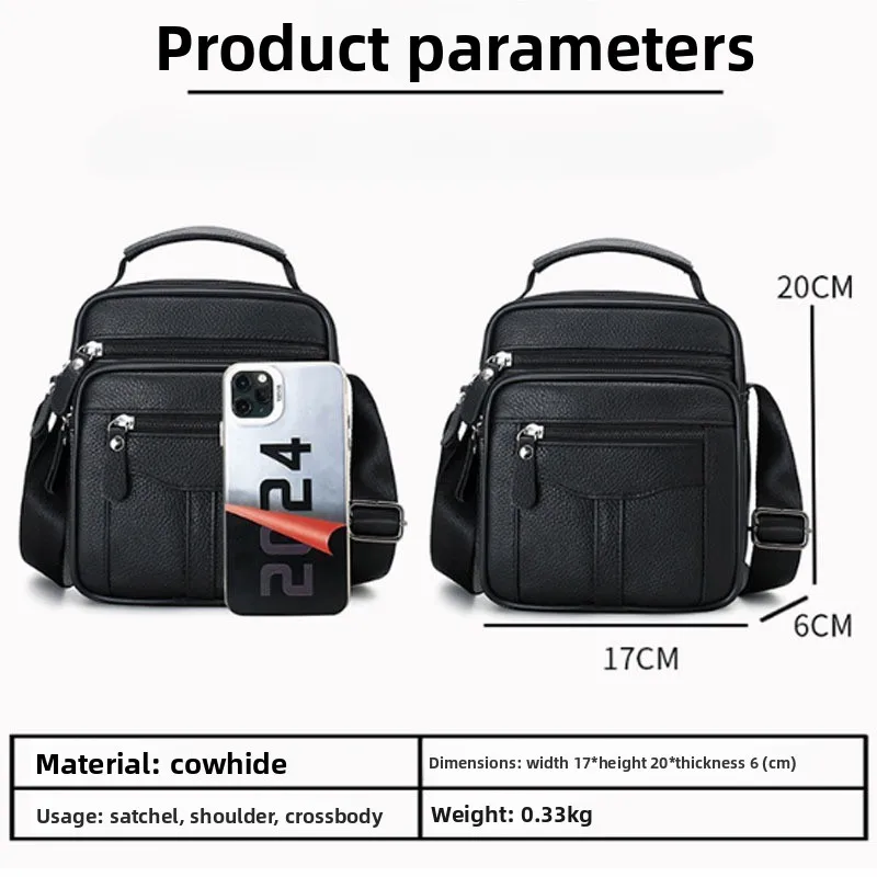 New Minimalist Men's Single-shoulder Bag, Business Multi-layer Crossbody Bag, Fashionable and High-end Small Crossbody Bag