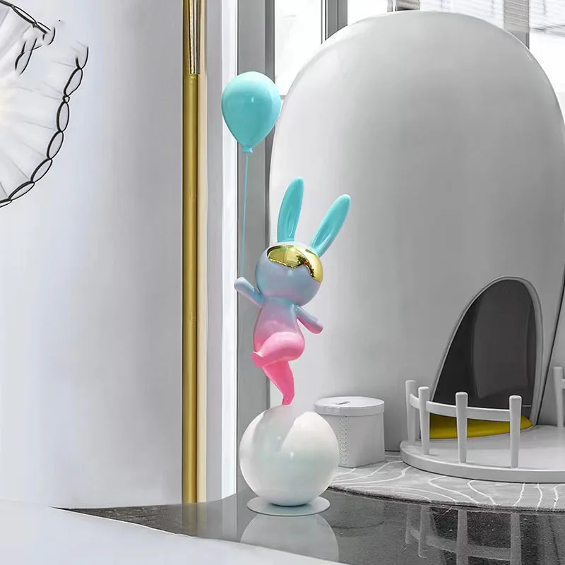 unique Creative Astronaut Rabbit Welcome Landing Ornaments Home Ornaments Space Rabbit Sculpture Mall Hotel Opening Gifts