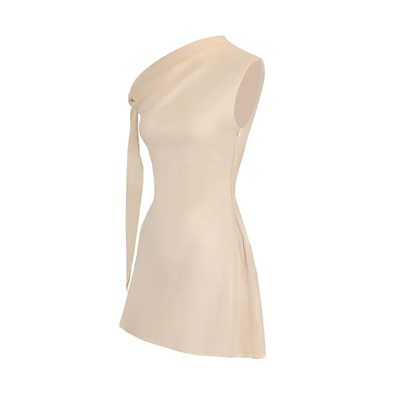 فساتين نسائية جديدة على شكل حرف a صيفية ملابس خروج بشريط وياقة منحرفة فستان ضيق غير رسمي متين مثير بدون أكتاف فساتين محبوكة